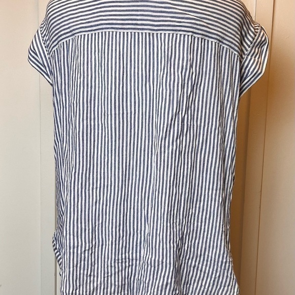 Nine West Jeans Stripe Top Shirt Cap Sleeve Blue White Size Small Lace Up Front - Picture 6 of 9